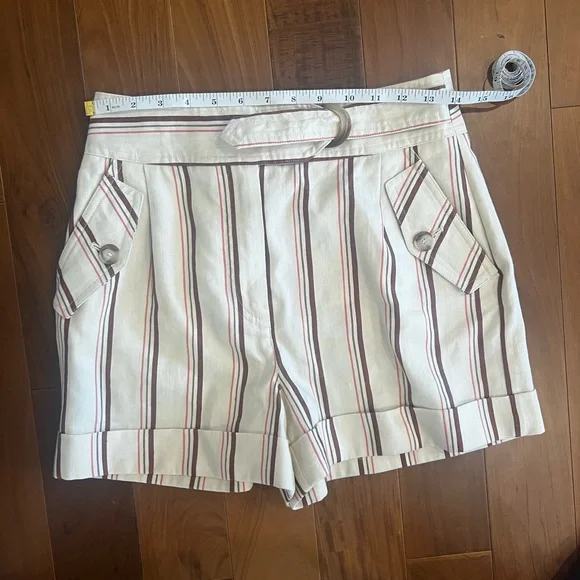 NWT Linen / Cotton Sézane Cedric Shorts / Size 2 (34) / Striped Beige Pink Brown